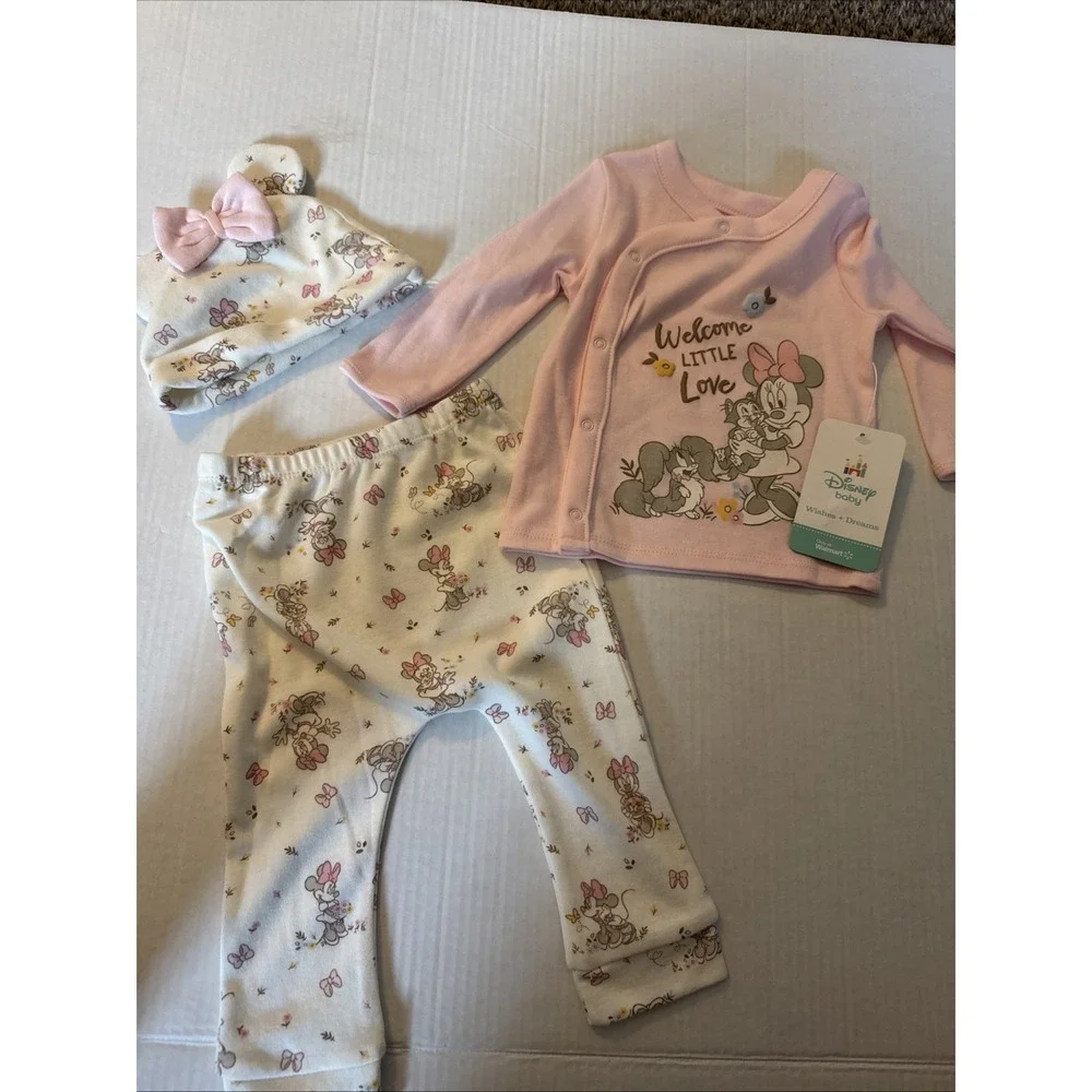 Disney Baby White and Pink Minnie  Set with Hat Girls Size 6-9 Months